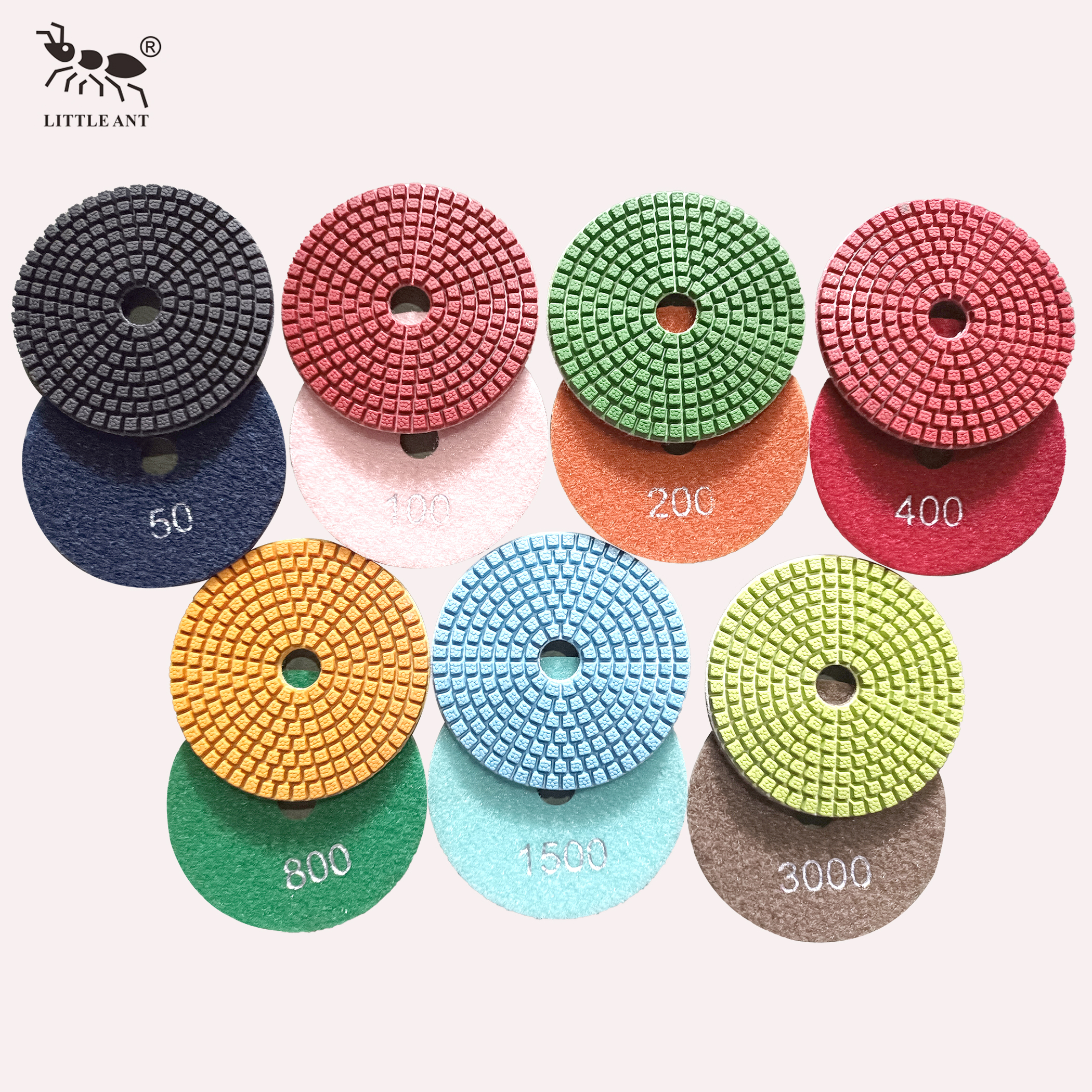 LITTLE ANT Spot Mould 4inch Wet Polishing Pads for Marble Terrazzo Granite Stone Less Dust High Sharpness